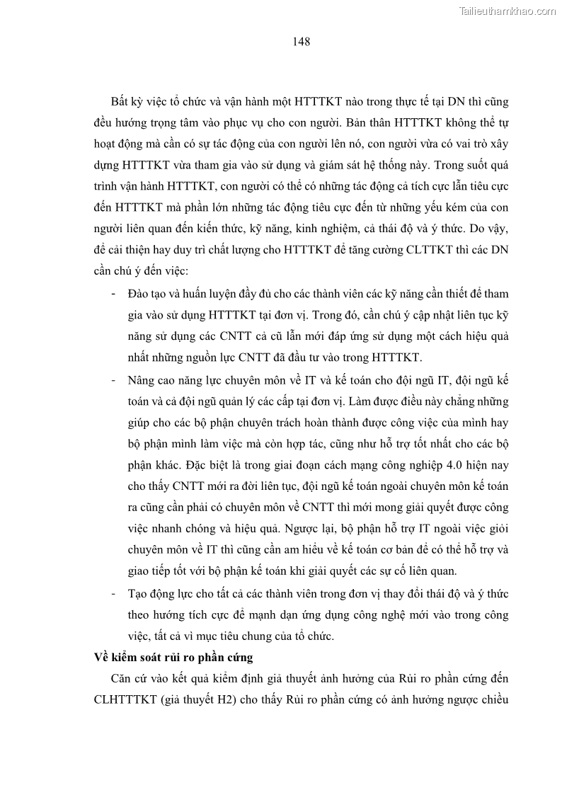 Luận án tiến sĩ kinh tế Ảnh hưởng của rủi ro công nghệ thông tin đến chất lượng thông tin kế toán trong các doanh nghiệp tại Việt Nam - 14 Trang 166