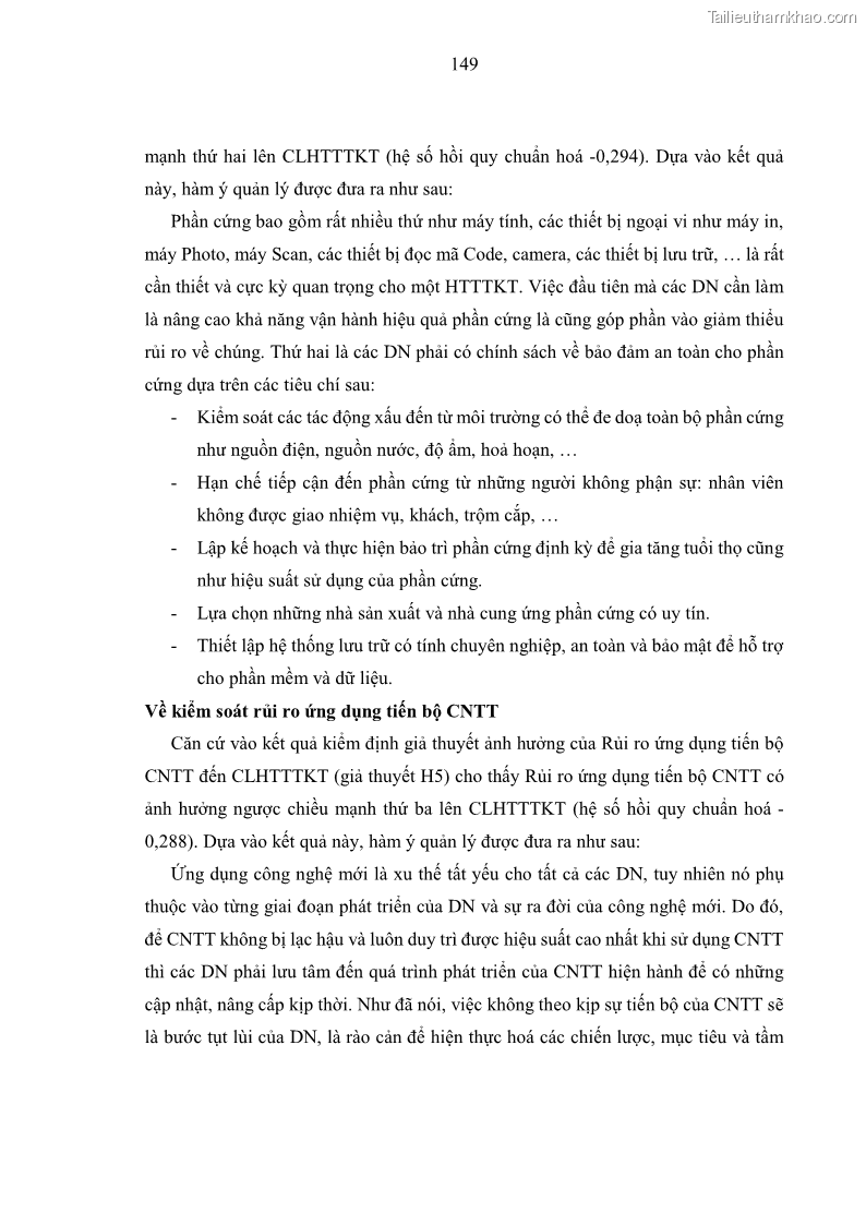 Luận án tiến sĩ kinh tế Ảnh hưởng của rủi ro công nghệ thông tin đến chất lượng thông tin kế toán trong các doanh nghiệp tại Việt Nam - 14 Trang 167