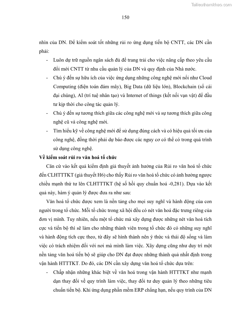 Luận án tiến sĩ kinh tế Ảnh hưởng của rủi ro công nghệ thông tin đến chất lượng thông tin kế toán trong các doanh nghiệp tại Việt Nam - 14 Trang 168