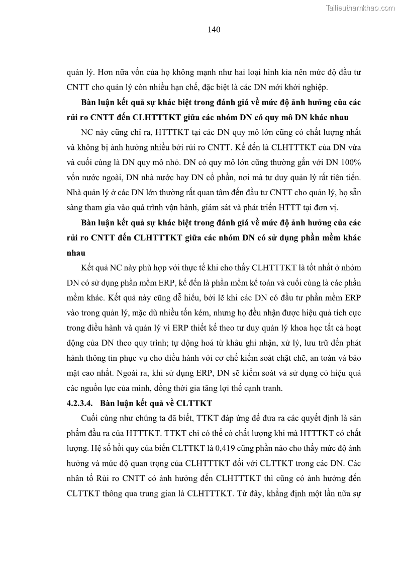 Luận án tiến sĩ kinh tế Ảnh hưởng của rủi ro công nghệ thông tin đến chất lượng thông tin kế toán trong các doanh nghiệp tại Việt Nam - 14 Trang 158