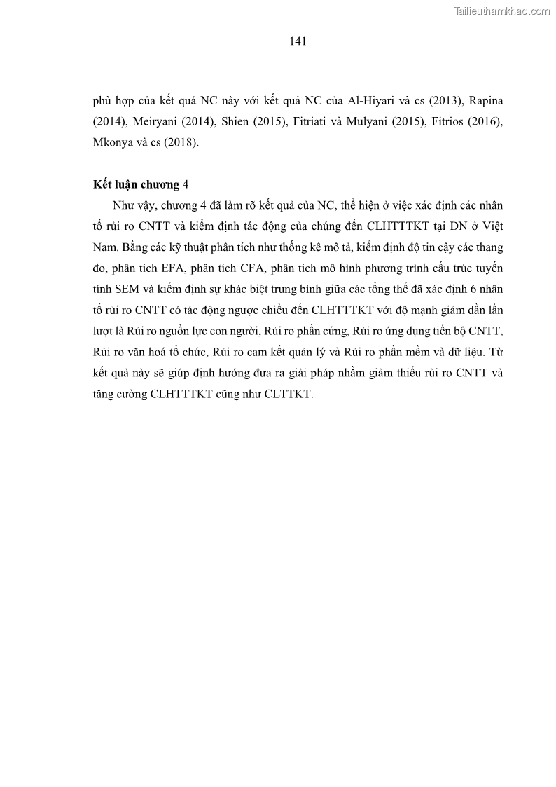 Luận án tiến sĩ kinh tế Ảnh hưởng của rủi ro công nghệ thông tin đến chất lượng thông tin kế toán trong các doanh nghiệp tại Việt Nam - 14 Trang 159