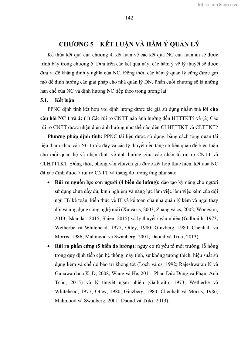 Luận án tiến sĩ kinh tế Ảnh hưởng của rủi ro công nghệ thông tin đến chất lượng thông tin kế toán trong các doanh nghiệp tại Việt Nam - 14 Trang 160