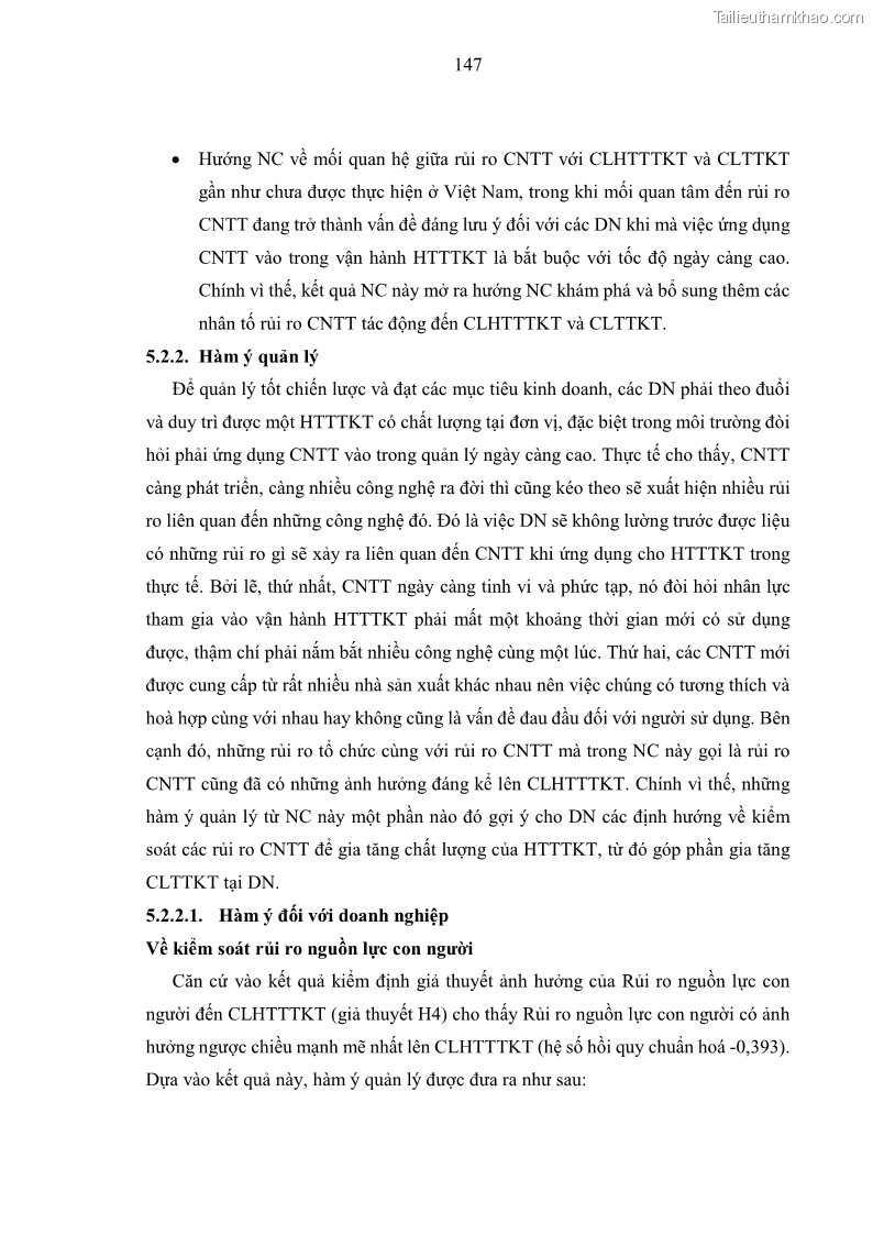 Luận án tiến sĩ kinh tế Ảnh hưởng của rủi ro công nghệ thông tin đến chất lượng thông tin kế toán trong các doanh nghiệp tại Việt Nam - 14 Trang 165