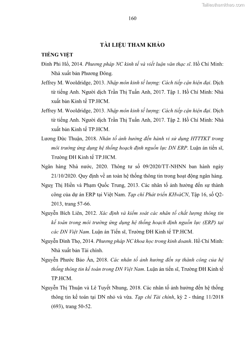 Luận án tiến sĩ kinh tế Ảnh hưởng của rủi ro công nghệ thông tin đến chất lượng thông tin kế toán trong các doanh nghiệp tại Việt Nam - 15 Trang 178