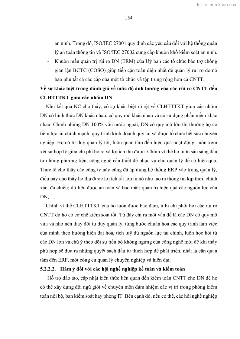 Luận án tiến sĩ kinh tế Ảnh hưởng của rủi ro công nghệ thông tin đến chất lượng thông tin kế toán trong các doanh nghiệp tại Việt Nam - 15 Trang 172