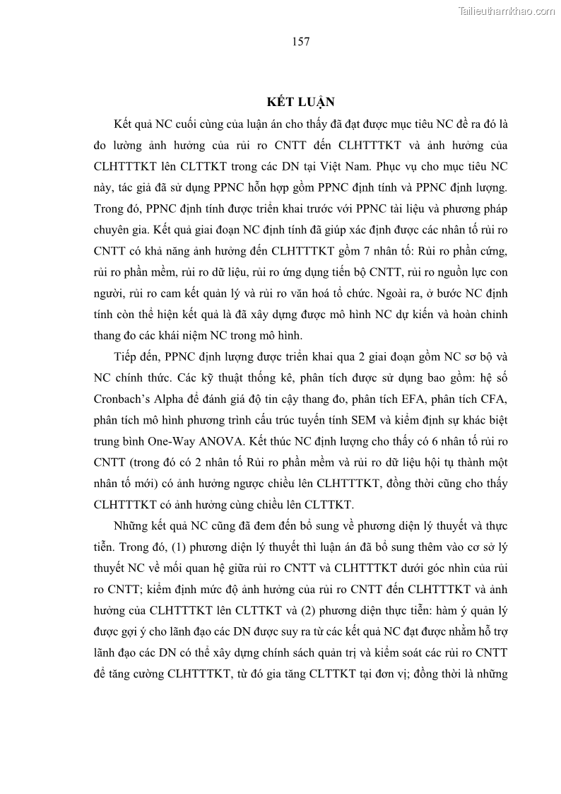 Luận án tiến sĩ kinh tế Ảnh hưởng của rủi ro công nghệ thông tin đến chất lượng thông tin kế toán trong các doanh nghiệp tại Việt Nam - 15 Trang 175
