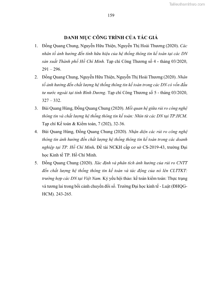 Luận án tiến sĩ kinh tế Ảnh hưởng của rủi ro công nghệ thông tin đến chất lượng thông tin kế toán trong các doanh nghiệp tại Việt Nam - 15 Trang 177