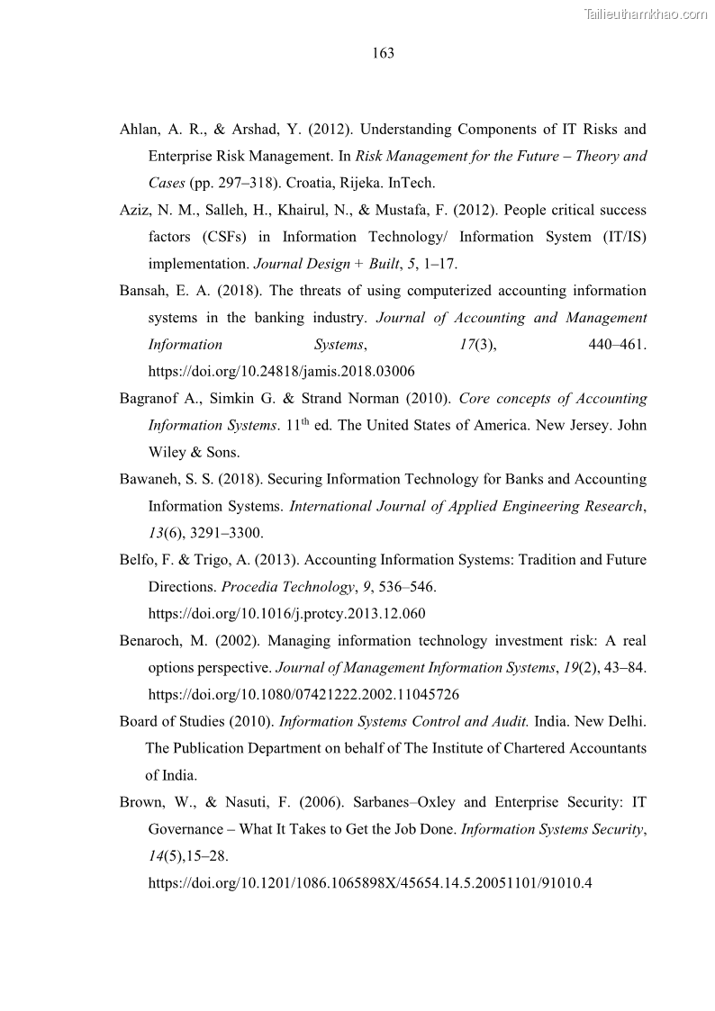 Luận án tiến sĩ kinh tế Ảnh hưởng của rủi ro công nghệ thông tin đến chất lượng thông tin kế toán trong các doanh nghiệp tại Việt Nam - 16 Trang 181