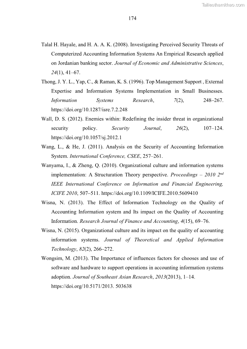 Luận án tiến sĩ kinh tế Ảnh hưởng của rủi ro công nghệ thông tin đến chất lượng thông tin kế toán trong các doanh nghiệp tại Việt Nam - 16 Trang 192