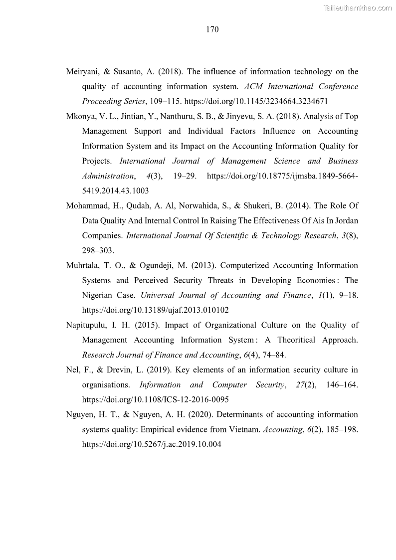 Luận án tiến sĩ kinh tế Ảnh hưởng của rủi ro công nghệ thông tin đến chất lượng thông tin kế toán trong các doanh nghiệp tại Việt Nam - 16 Trang 188