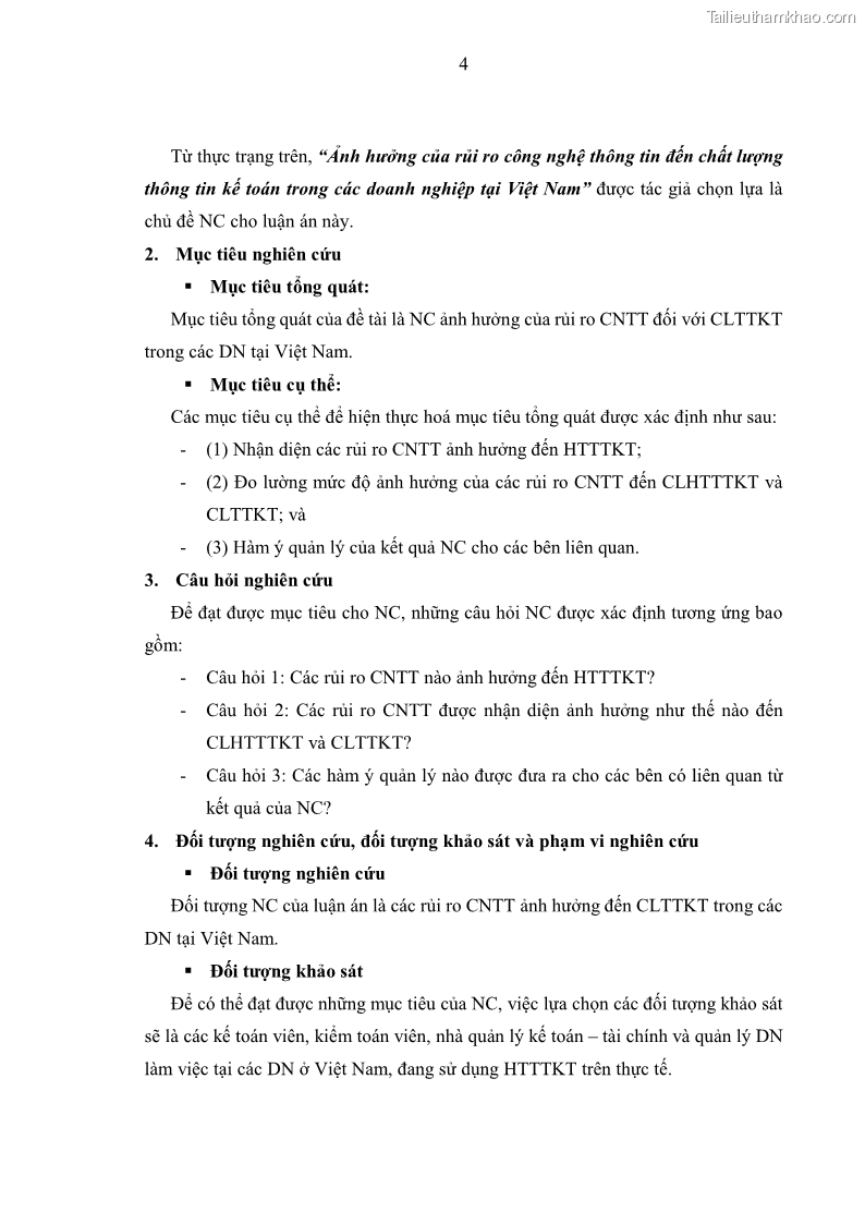 Luận án tiến sĩ kinh tế Ảnh hưởng của rủi ro công nghệ thông tin đến chất lượng thông tin kế toán trong các doanh nghiệp tại Việt Nam - 2 Trang 22