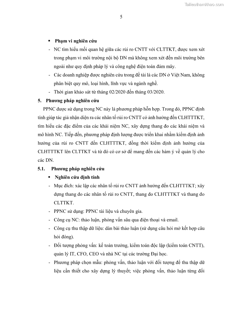 Luận án tiến sĩ kinh tế Ảnh hưởng của rủi ro công nghệ thông tin đến chất lượng thông tin kế toán trong các doanh nghiệp tại Việt Nam - 2 Trang 23