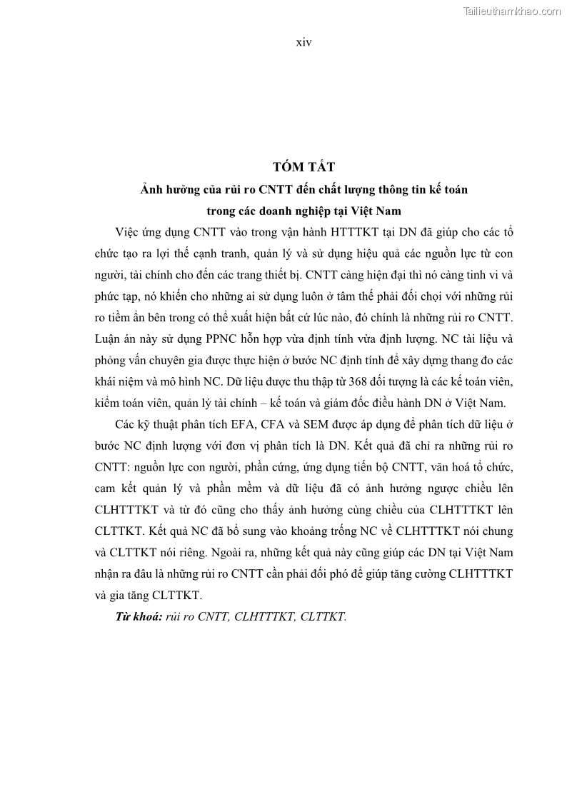Luận án tiến sĩ kinh tế Ảnh hưởng của rủi ro công nghệ thông tin đến chất lượng thông tin kế toán trong các doanh nghiệp tại Việt Nam - 2 Trang 16