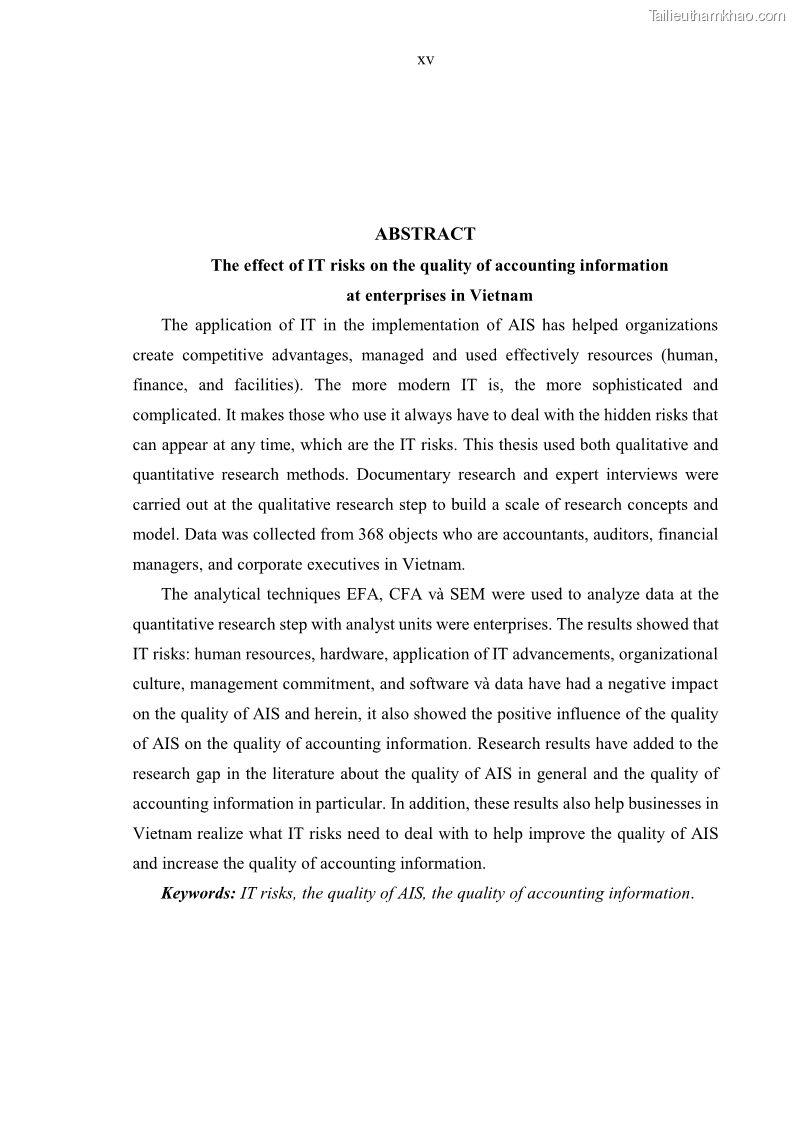 Luận án tiến sĩ kinh tế Ảnh hưởng của rủi ro công nghệ thông tin đến chất lượng thông tin kế toán trong các doanh nghiệp tại Việt Nam - 2 Trang 17