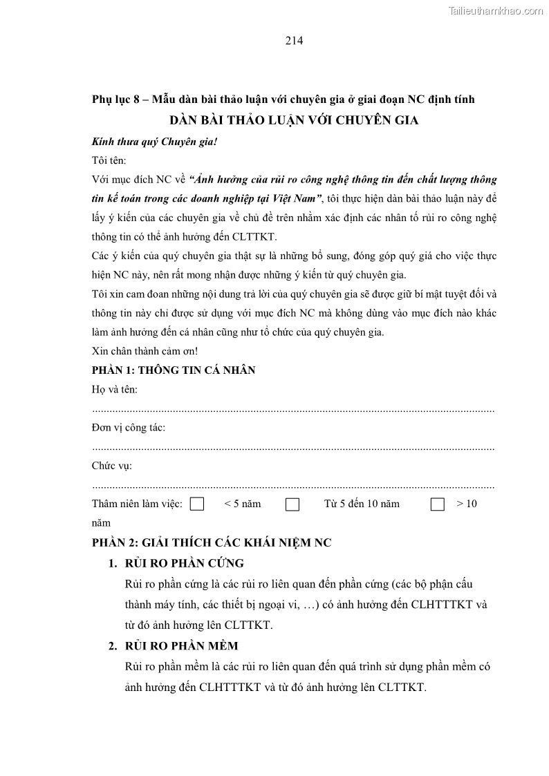 Luận án tiến sĩ kinh tế Ảnh hưởng của rủi ro công nghệ thông tin đến chất lượng thông tin kế toán trong các doanh nghiệp tại Việt Nam - 20 Trang 232