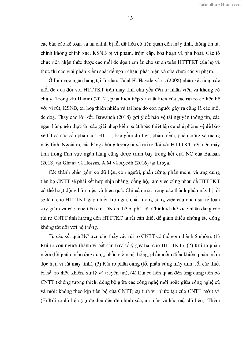 Luận án tiến sĩ kinh tế Ảnh hưởng của rủi ro công nghệ thông tin đến chất lượng thông tin kế toán trong các doanh nghiệp tại Việt Nam - 3 Trang 31