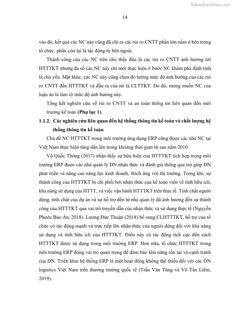 Luận án tiến sĩ kinh tế Ảnh hưởng của rủi ro công nghệ thông tin đến chất lượng thông tin kế toán trong các doanh nghiệp tại Việt Nam - 3 Trang 32