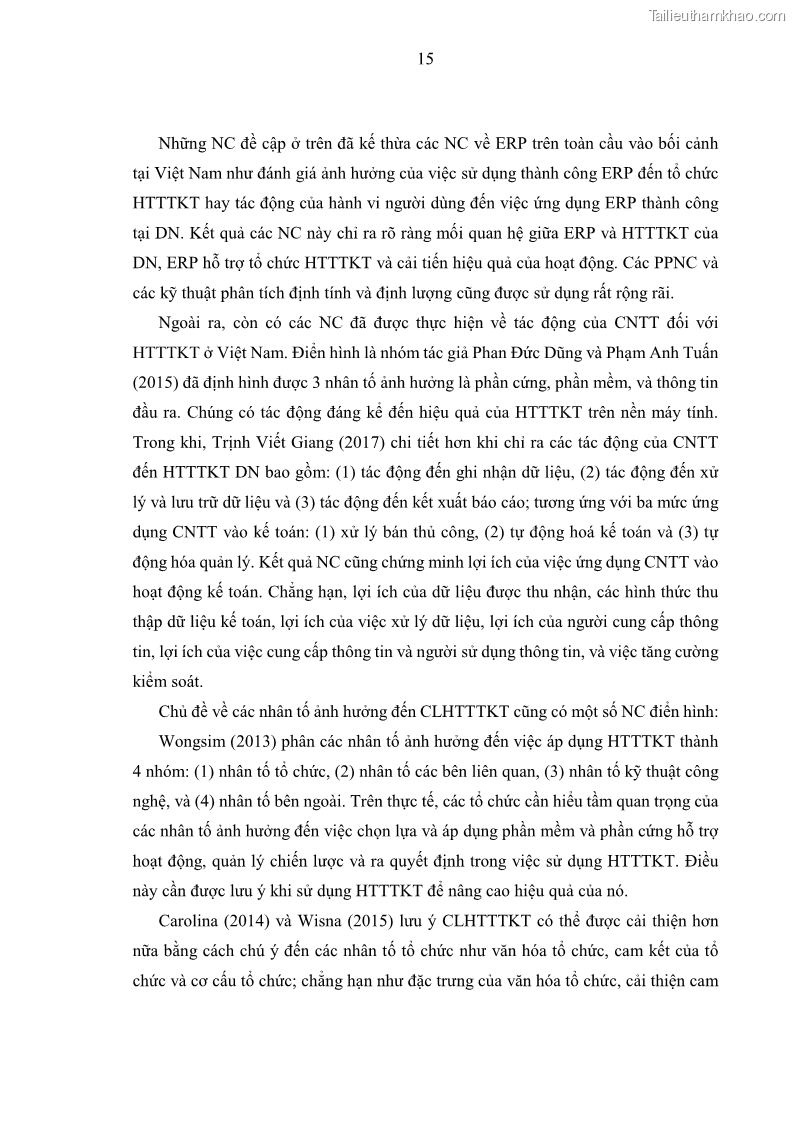 Luận án tiến sĩ kinh tế Ảnh hưởng của rủi ro công nghệ thông tin đến chất lượng thông tin kế toán trong các doanh nghiệp tại Việt Nam - 3 Trang 33
