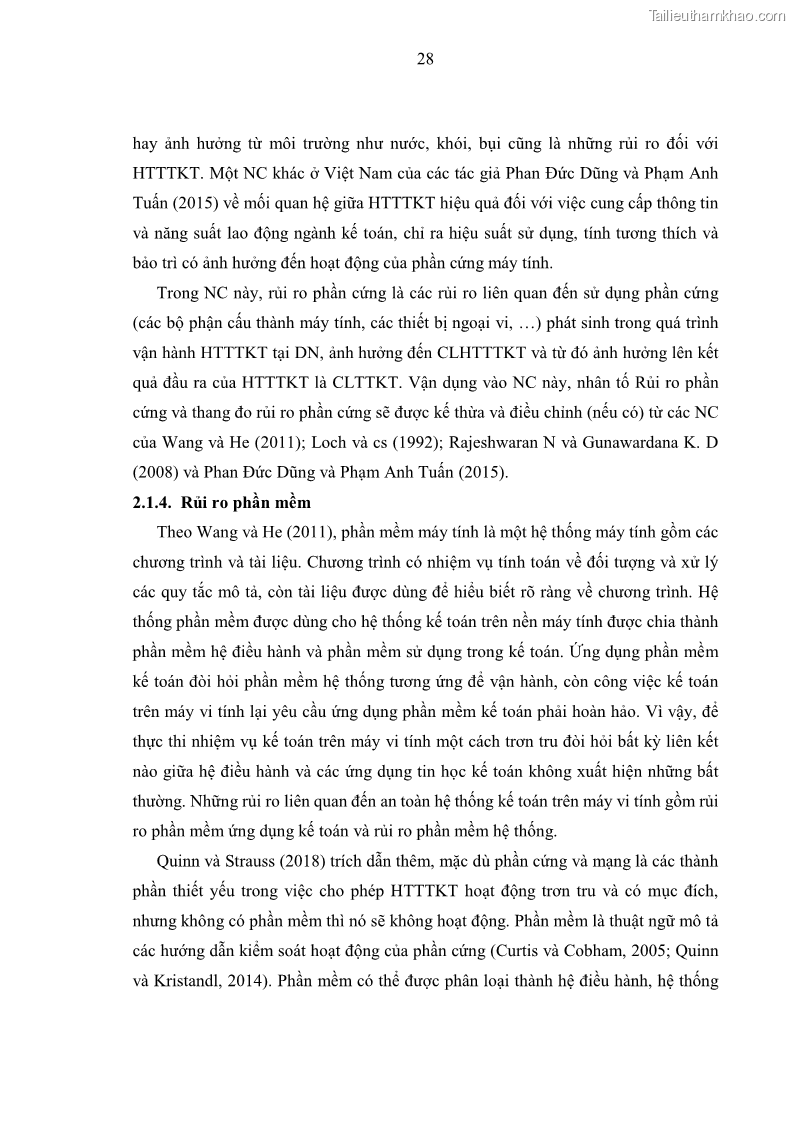 Luận án tiến sĩ kinh tế Ảnh hưởng của rủi ro công nghệ thông tin đến chất lượng thông tin kế toán trong các doanh nghiệp tại Việt Nam - 4 Trang 46