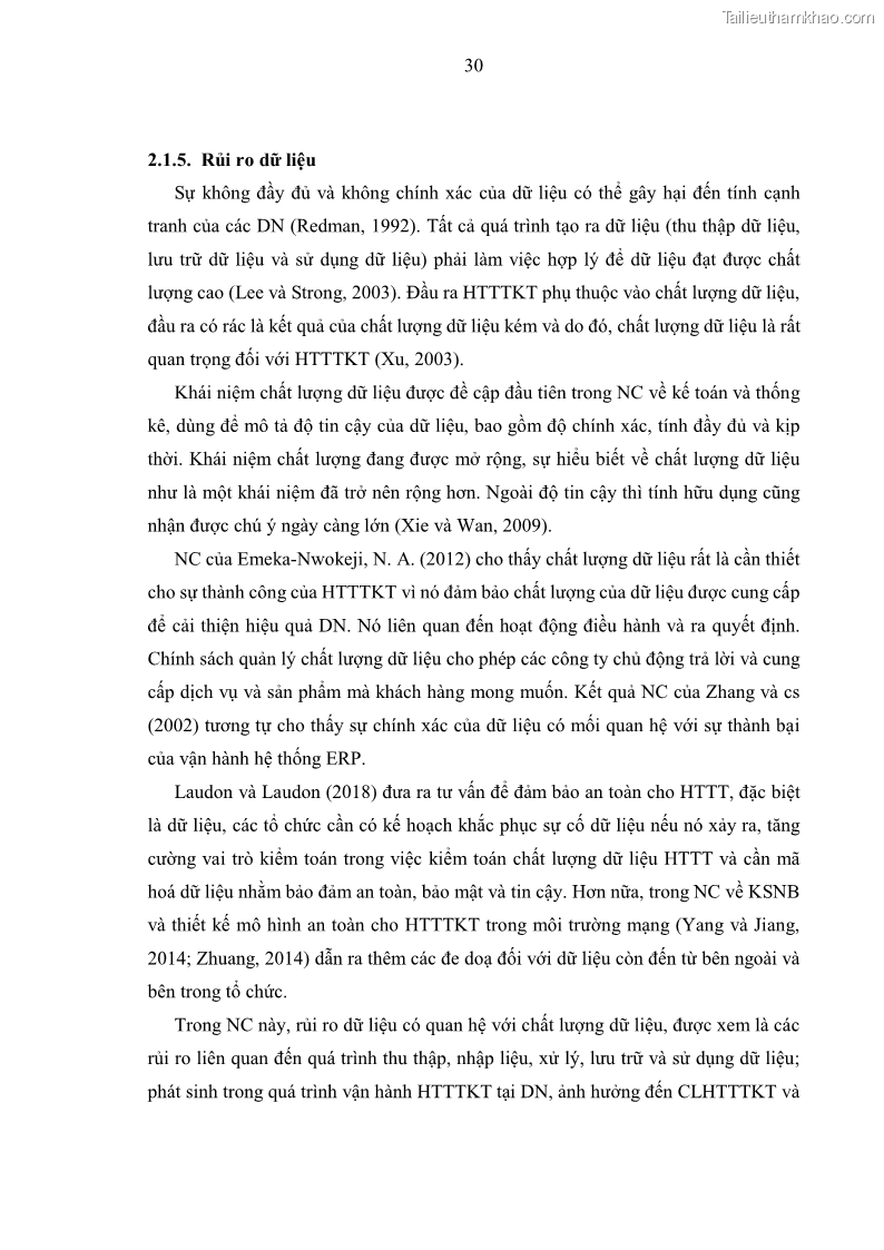 Luận án tiến sĩ kinh tế Ảnh hưởng của rủi ro công nghệ thông tin đến chất lượng thông tin kế toán trong các doanh nghiệp tại Việt Nam - 4 Trang 48