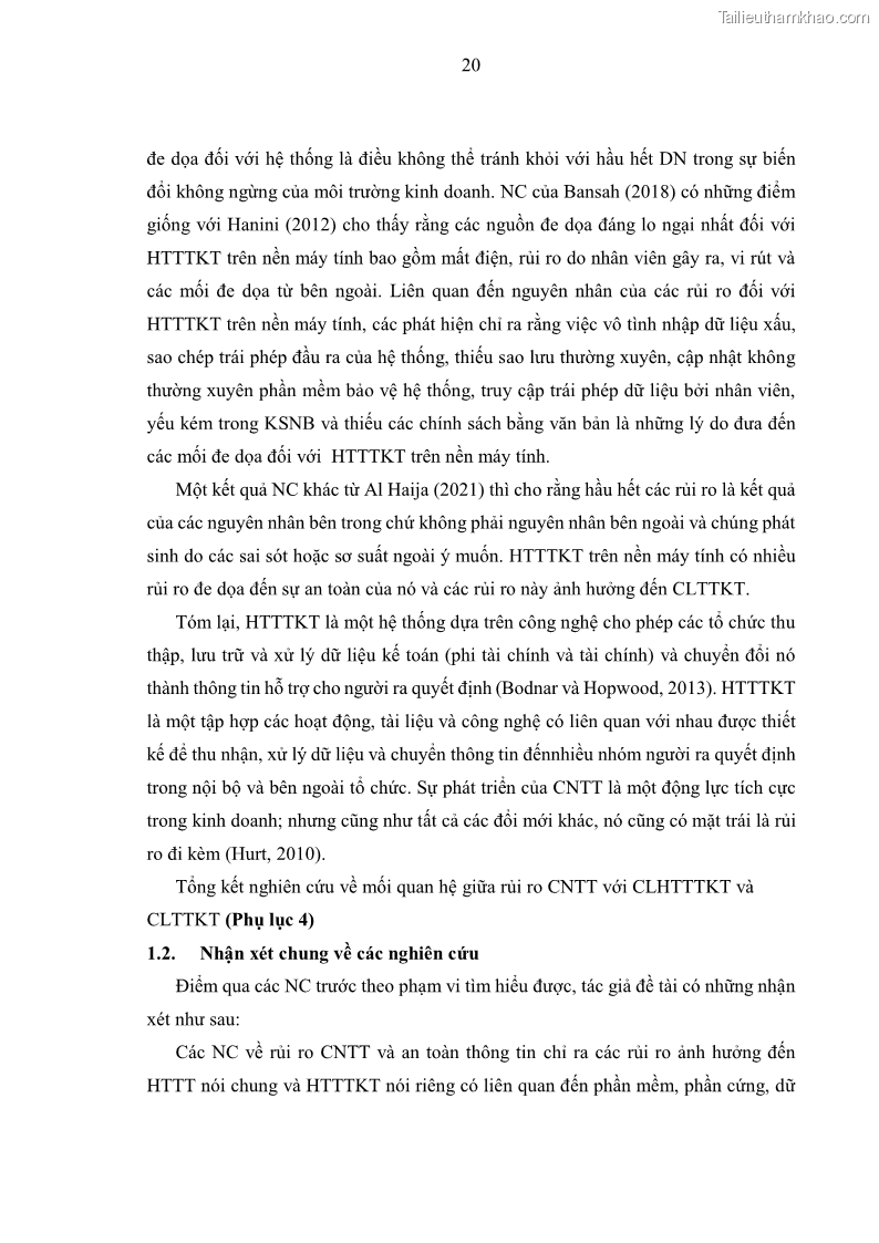 Luận án tiến sĩ kinh tế Ảnh hưởng của rủi ro công nghệ thông tin đến chất lượng thông tin kế toán trong các doanh nghiệp tại Việt Nam - 4 Trang 38