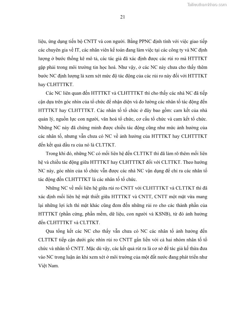 Luận án tiến sĩ kinh tế Ảnh hưởng của rủi ro công nghệ thông tin đến chất lượng thông tin kế toán trong các doanh nghiệp tại Việt Nam - 4 Trang 39