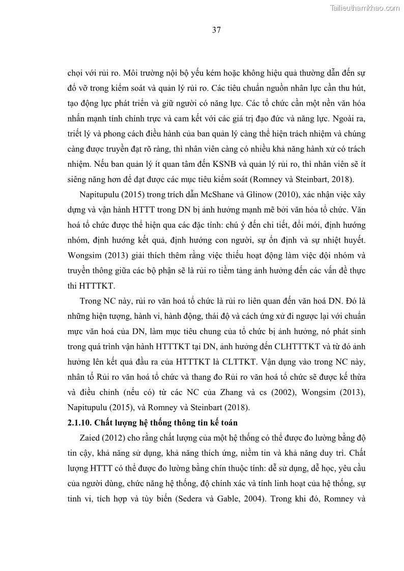Luận án tiến sĩ kinh tế Ảnh hưởng của rủi ro công nghệ thông tin đến chất lượng thông tin kế toán trong các doanh nghiệp tại Việt Nam - 5 Trang 55