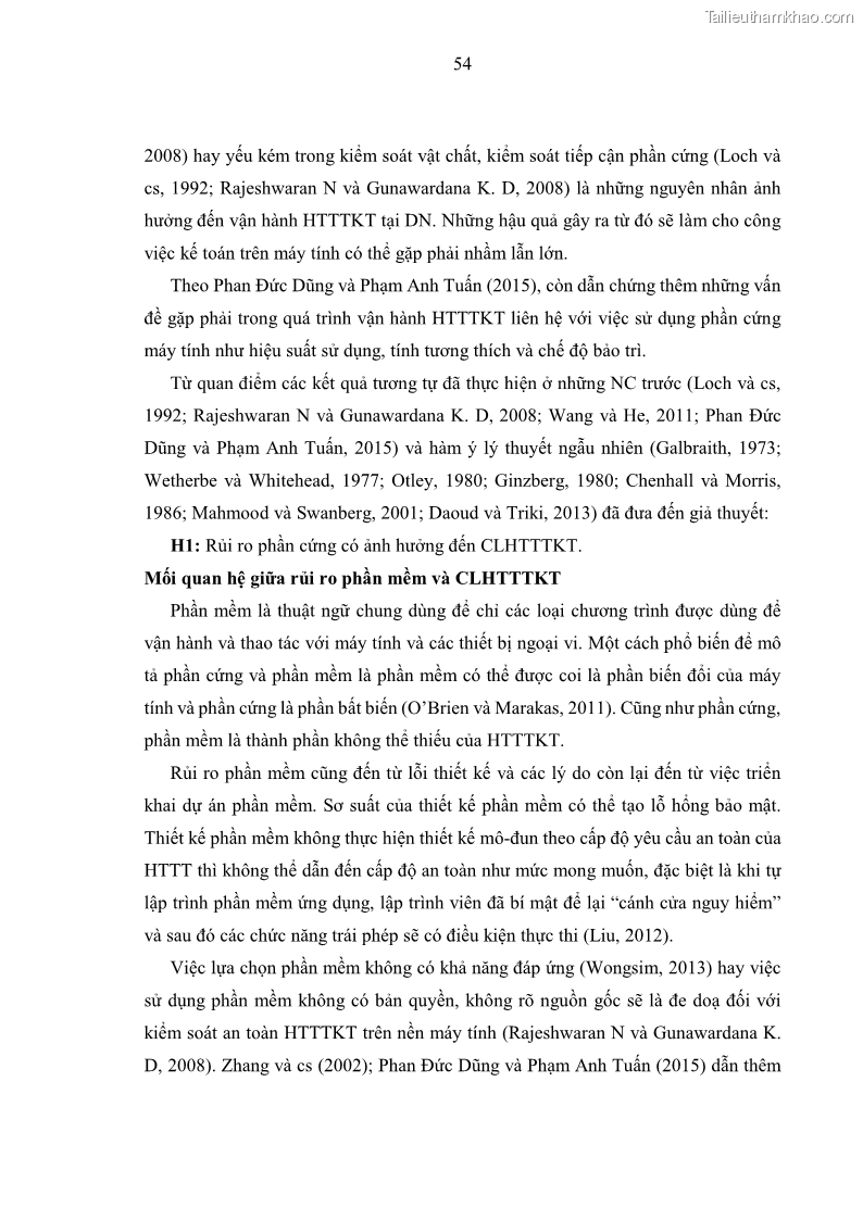 Luận án tiến sĩ kinh tế Ảnh hưởng của rủi ro công nghệ thông tin đến chất lượng thông tin kế toán trong các doanh nghiệp tại Việt Nam - 6 Trang 72