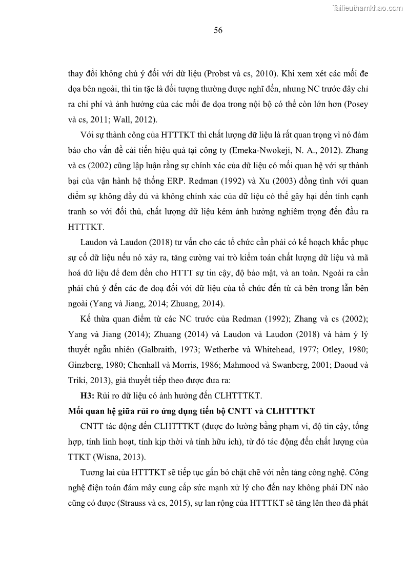 Luận án tiến sĩ kinh tế Ảnh hưởng của rủi ro công nghệ thông tin đến chất lượng thông tin kế toán trong các doanh nghiệp tại Việt Nam - 7 Trang 74