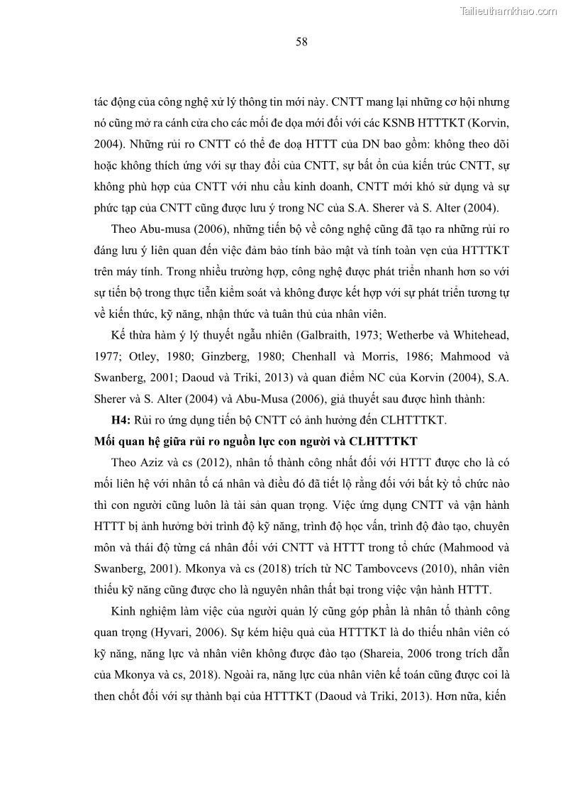 Luận án tiến sĩ kinh tế Ảnh hưởng của rủi ro công nghệ thông tin đến chất lượng thông tin kế toán trong các doanh nghiệp tại Việt Nam - 7 Trang 76