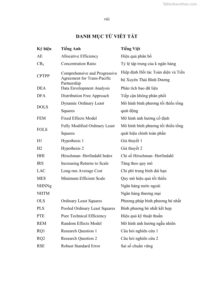 Luận án tiến sĩ kinh tế Ảnh hưởng của thâm nhập ngân hàng nước ngoài đến cạnh tranh và hiệu quả của các NHTM Việt Nam - 1 Trang 10
