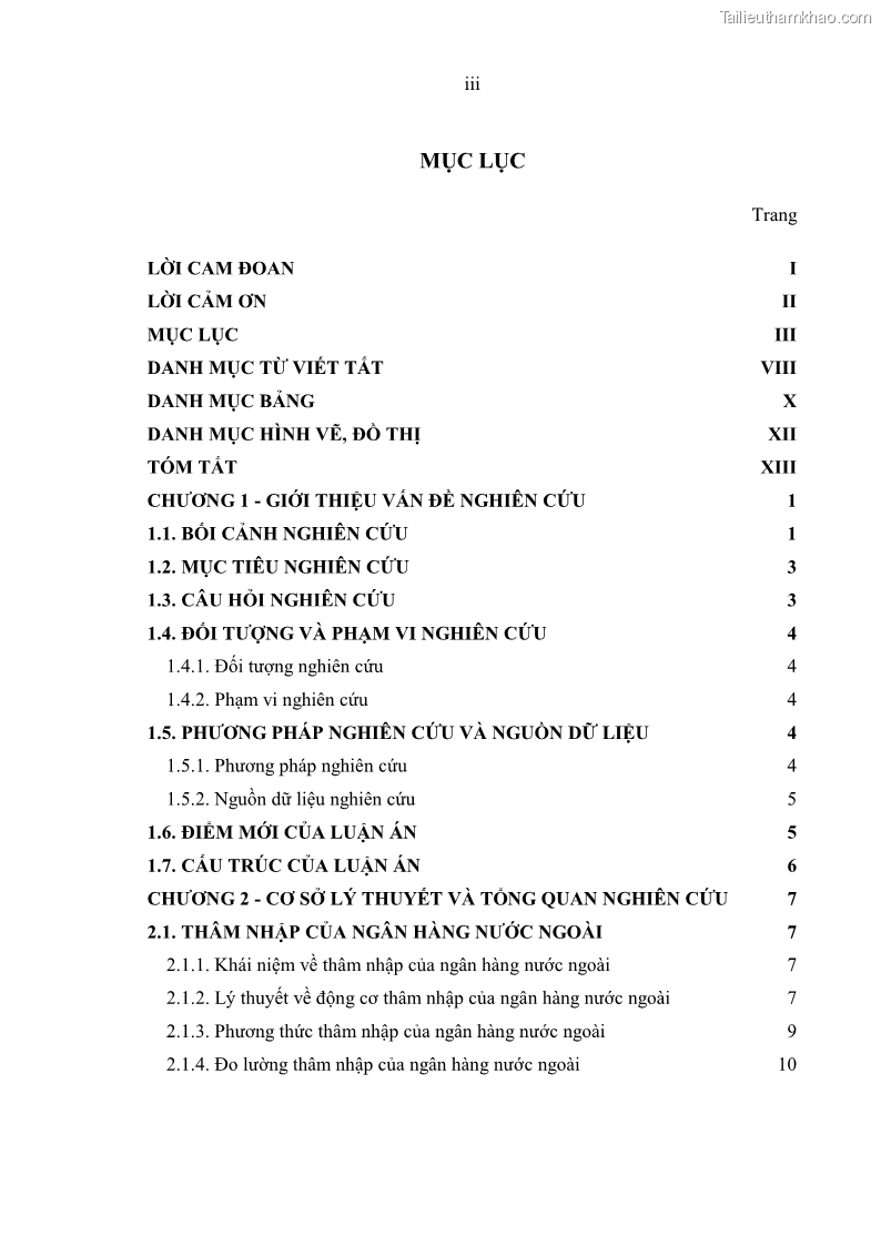 Luận án tiến sĩ kinh tế Ảnh hưởng của thâm nhập ngân hàng nước ngoài đến cạnh tranh và hiệu quả của các NHTM Việt Nam - 1 Trang 5