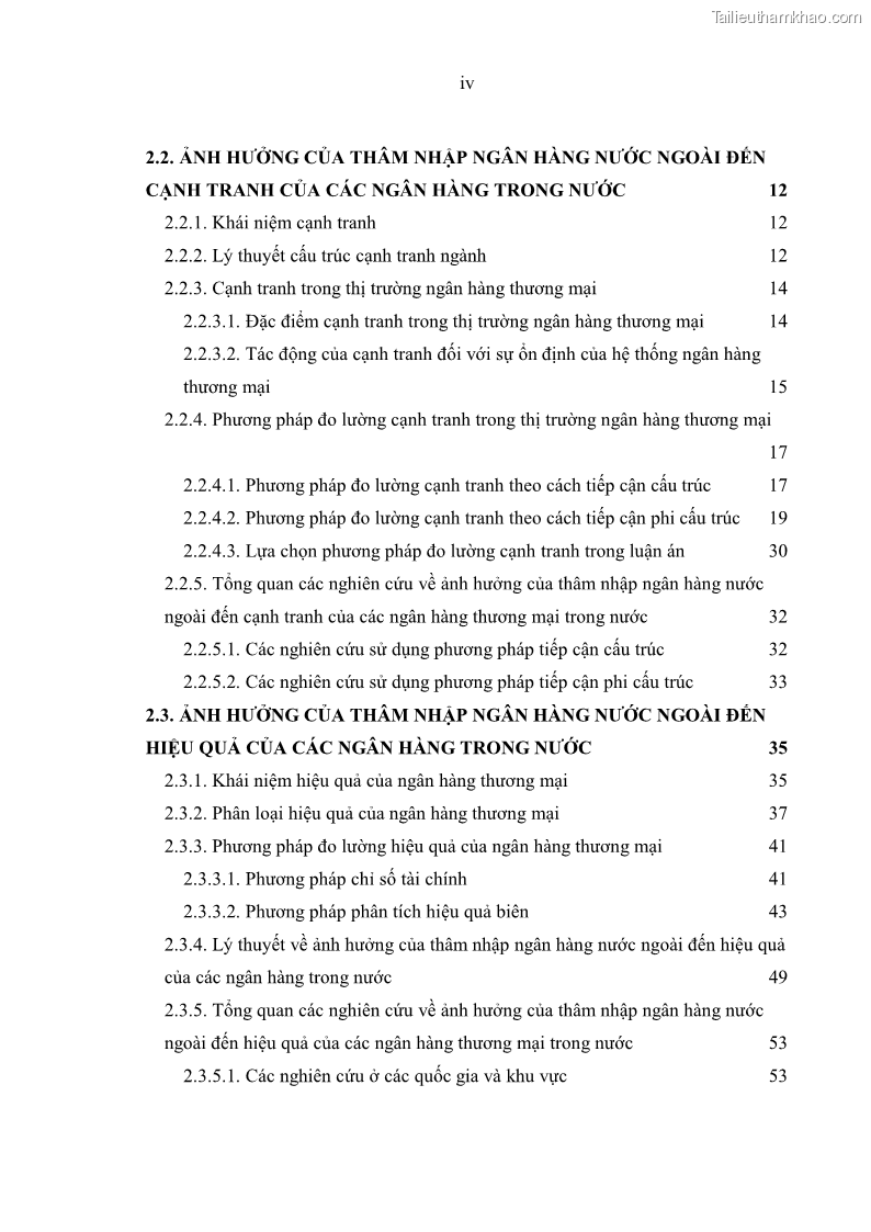 Luận án tiến sĩ kinh tế Ảnh hưởng của thâm nhập ngân hàng nước ngoài đến cạnh tranh và hiệu quả của các NHTM Việt Nam - 1 Trang 6