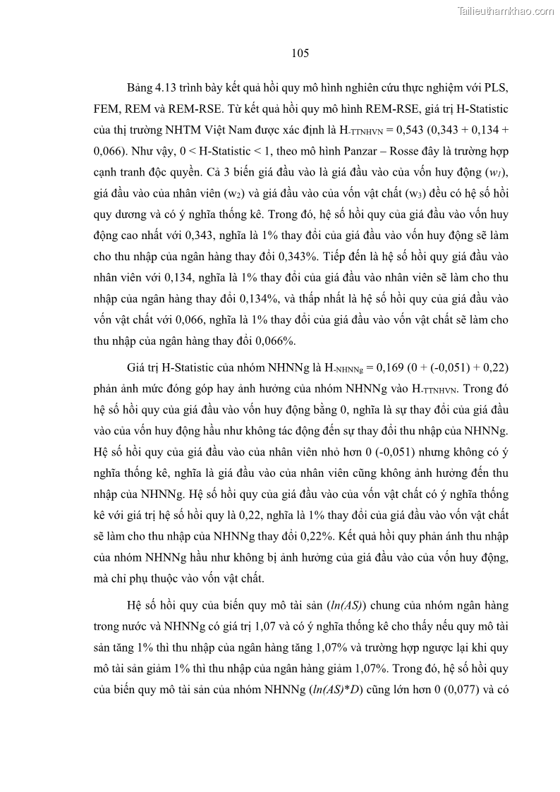 Luận án tiến sĩ kinh tế Ảnh hưởng của thâm nhập ngân hàng nước ngoài đến cạnh tranh và hiệu quả của các NHTM Việt Nam - 11 Trang 121