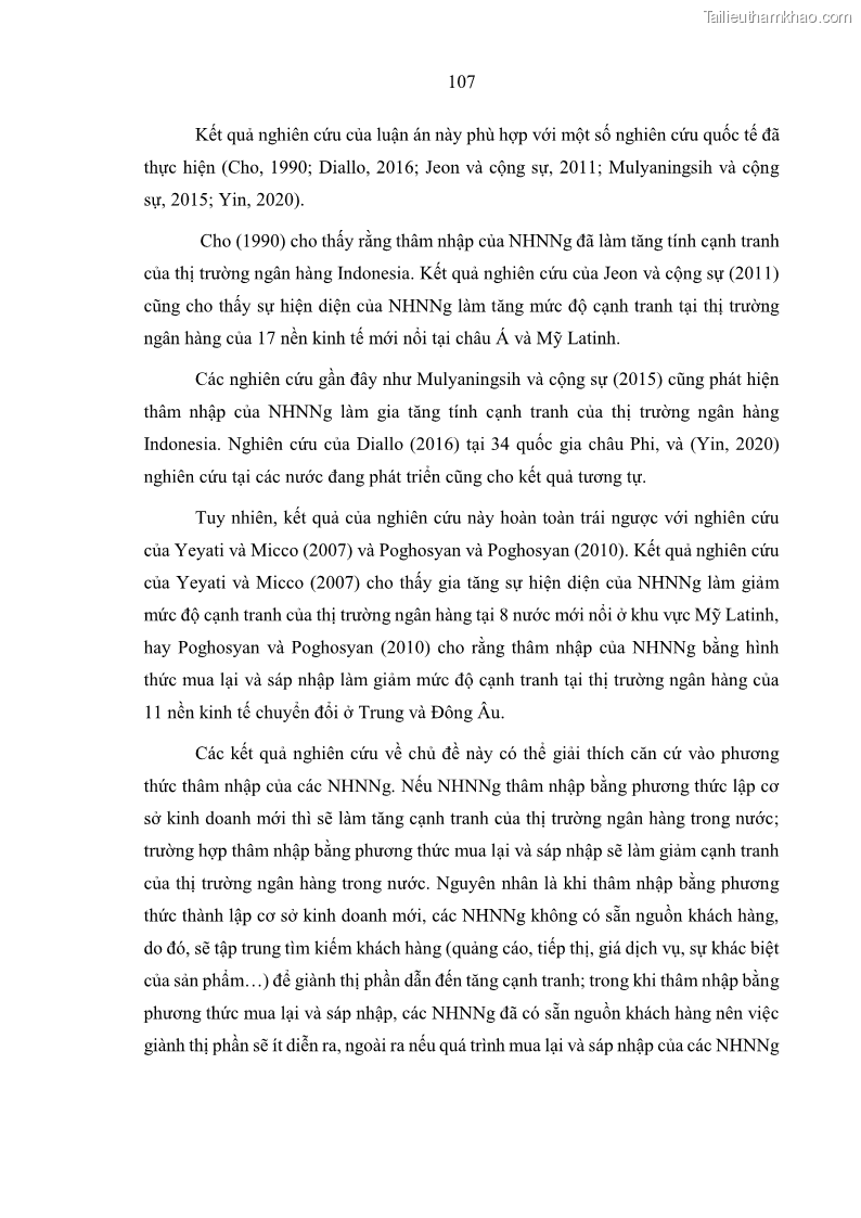 Luận án tiến sĩ kinh tế Ảnh hưởng của thâm nhập ngân hàng nước ngoài đến cạnh tranh và hiệu quả của các NHTM Việt Nam - 11 Trang 123