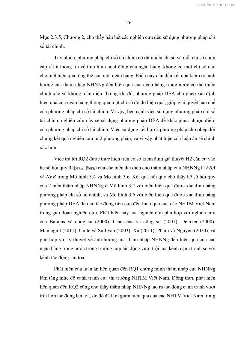 Luận án tiến sĩ kinh tế Ảnh hưởng của thâm nhập ngân hàng nước ngoài đến cạnh tranh và hiệu quả của các NHTM Việt Nam - 12 Trang 142