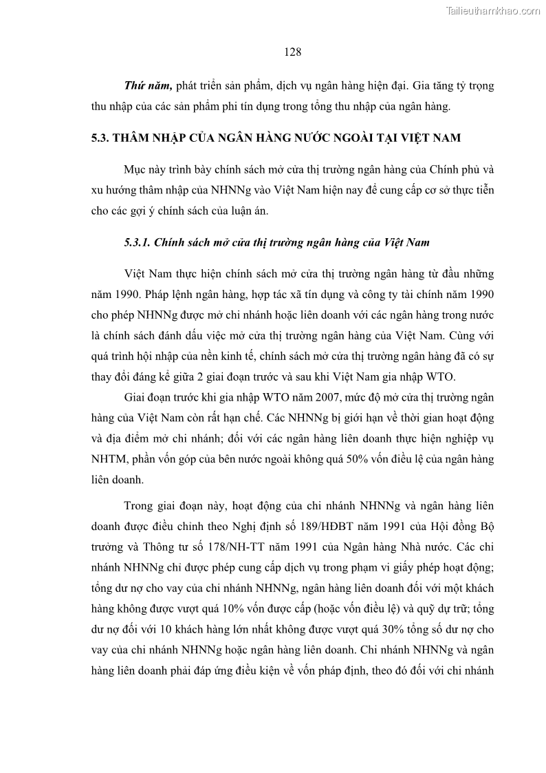 Luận án tiến sĩ kinh tế Ảnh hưởng của thâm nhập ngân hàng nước ngoài đến cạnh tranh và hiệu quả của các NHTM Việt Nam - 12 Trang 144