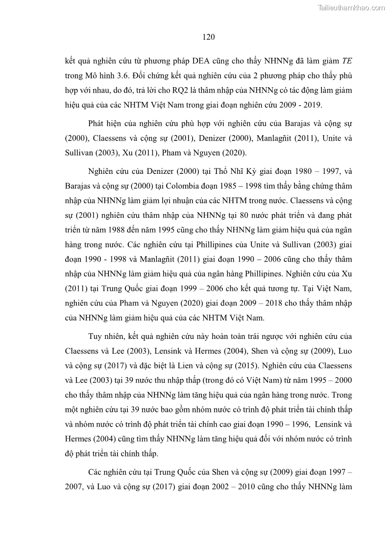 Luận án tiến sĩ kinh tế Ảnh hưởng của thâm nhập ngân hàng nước ngoài đến cạnh tranh và hiệu quả của các NHTM Việt Nam - 12 Trang 136