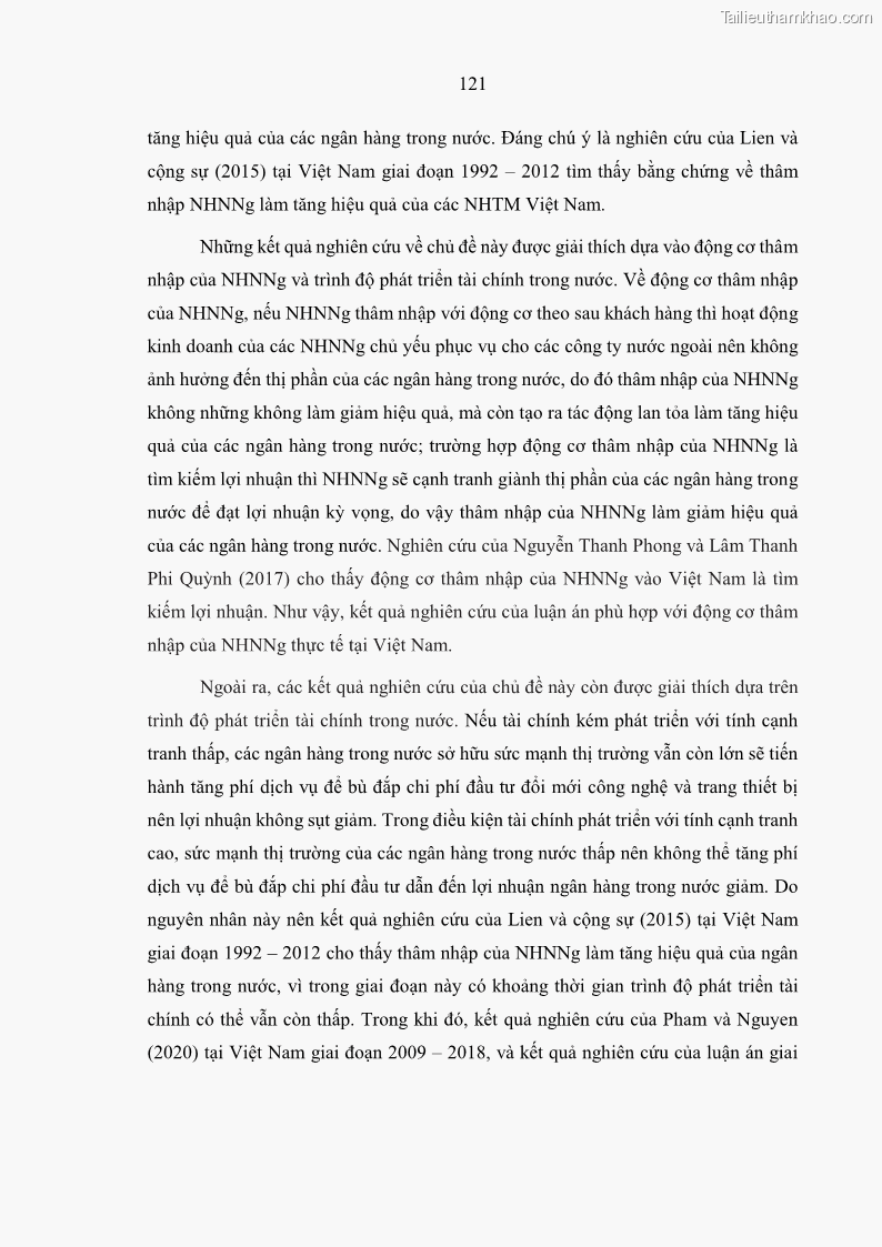 Luận án tiến sĩ kinh tế Ảnh hưởng của thâm nhập ngân hàng nước ngoài đến cạnh tranh và hiệu quả của các NHTM Việt Nam - 12 Trang 137