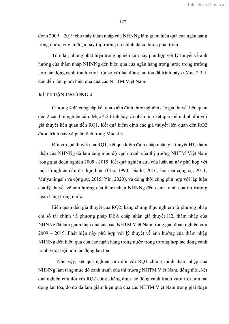 Luận án tiến sĩ kinh tế Ảnh hưởng của thâm nhập ngân hàng nước ngoài đến cạnh tranh và hiệu quả của các NHTM Việt Nam - 12 Trang 138
