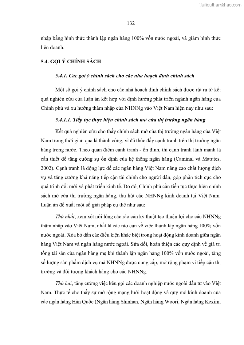 Luận án tiến sĩ kinh tế Ảnh hưởng của thâm nhập ngân hàng nước ngoài đến cạnh tranh và hiệu quả của các NHTM Việt Nam - 13 Trang 148