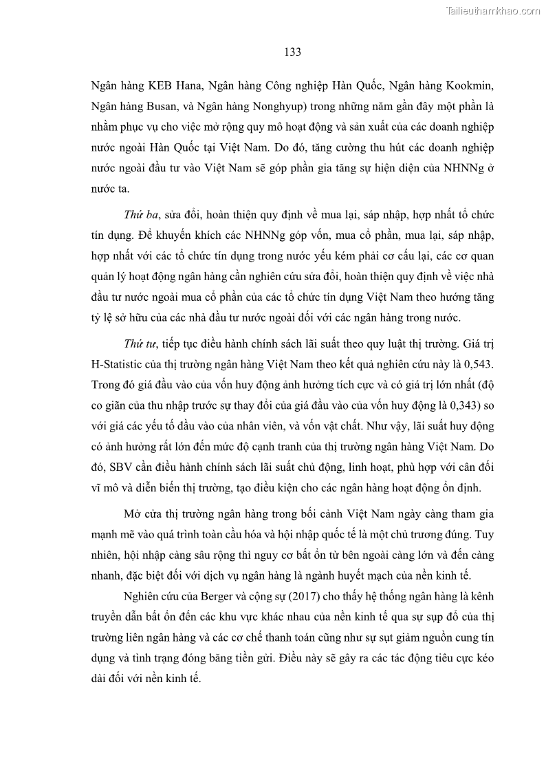 Luận án tiến sĩ kinh tế Ảnh hưởng của thâm nhập ngân hàng nước ngoài đến cạnh tranh và hiệu quả của các NHTM Việt Nam - 13 Trang 149
