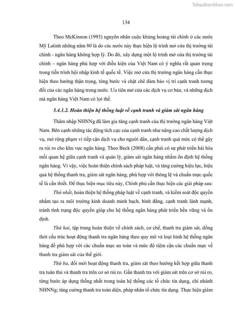 Luận án tiến sĩ kinh tế Ảnh hưởng của thâm nhập ngân hàng nước ngoài đến cạnh tranh và hiệu quả của các NHTM Việt Nam - 13 Trang 150