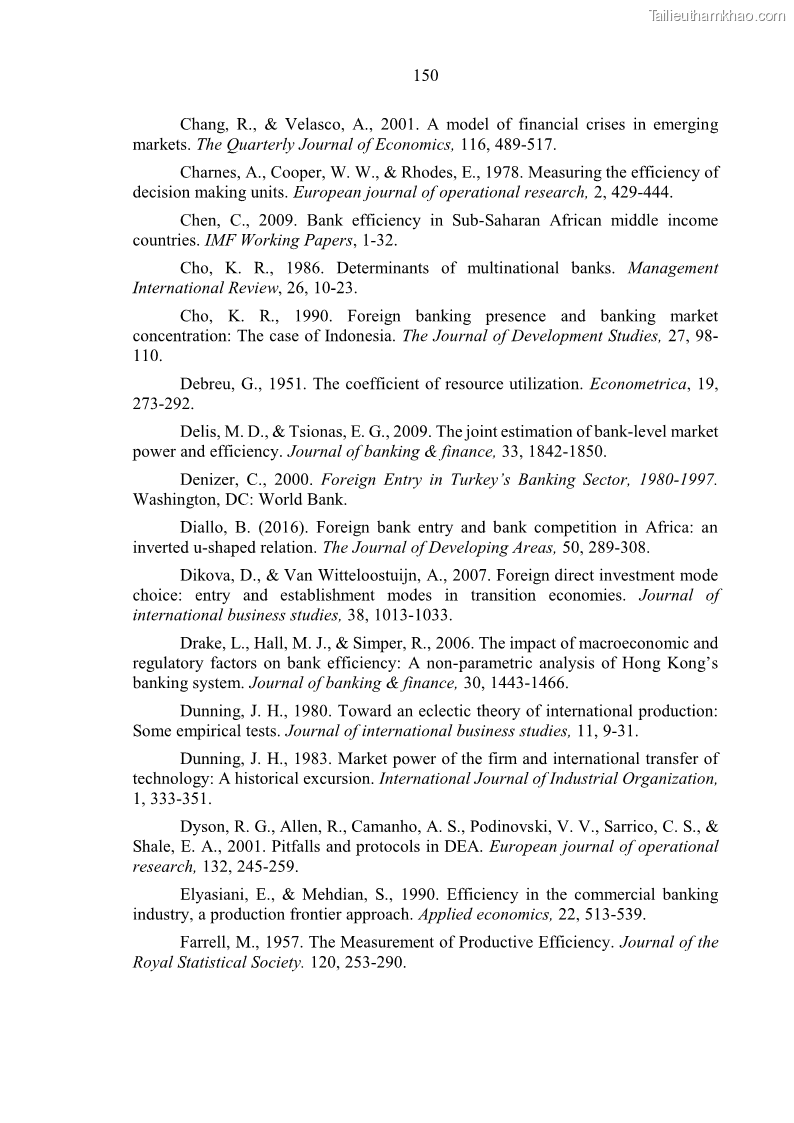 Luận án tiến sĩ kinh tế Ảnh hưởng của thâm nhập ngân hàng nước ngoài đến cạnh tranh và hiệu quả của các NHTM Việt Nam - 14 Trang 166