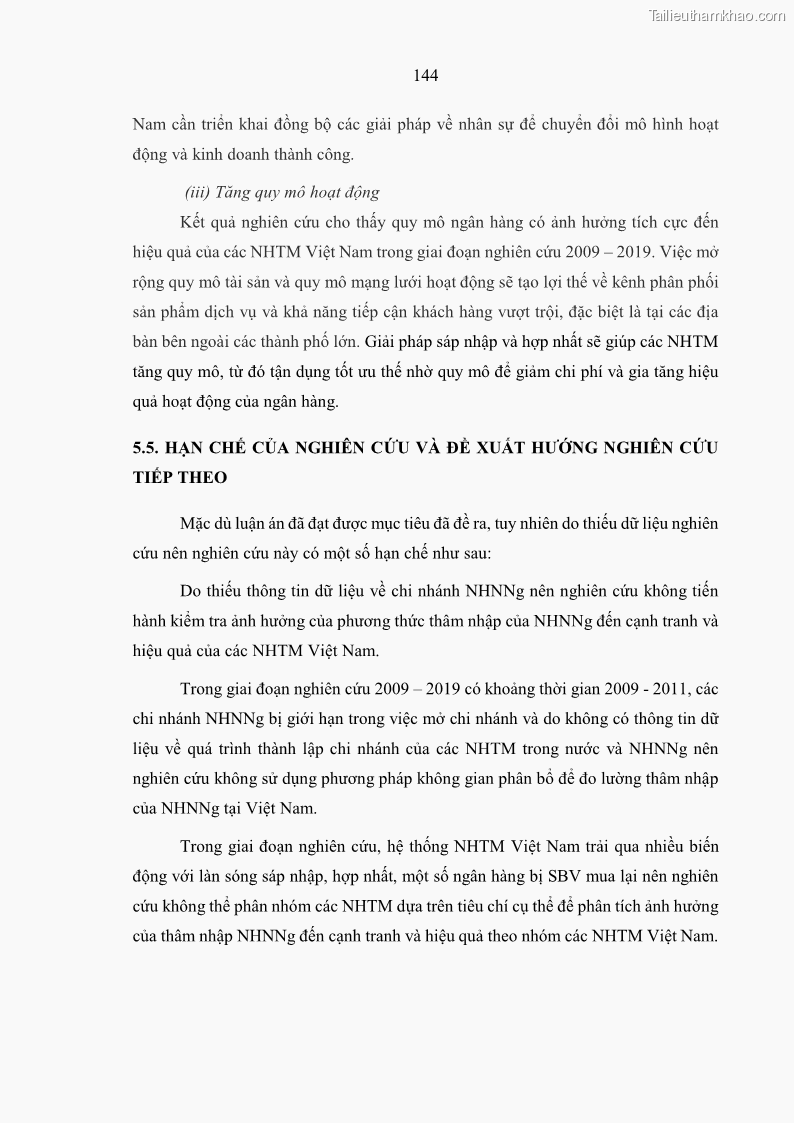 Luận án tiến sĩ kinh tế Ảnh hưởng của thâm nhập ngân hàng nước ngoài đến cạnh tranh và hiệu quả của các NHTM Việt Nam - 14 Trang 160