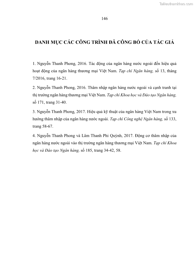 Luận án tiến sĩ kinh tế Ảnh hưởng của thâm nhập ngân hàng nước ngoài đến cạnh tranh và hiệu quả của các NHTM Việt Nam - 14 Trang 162
