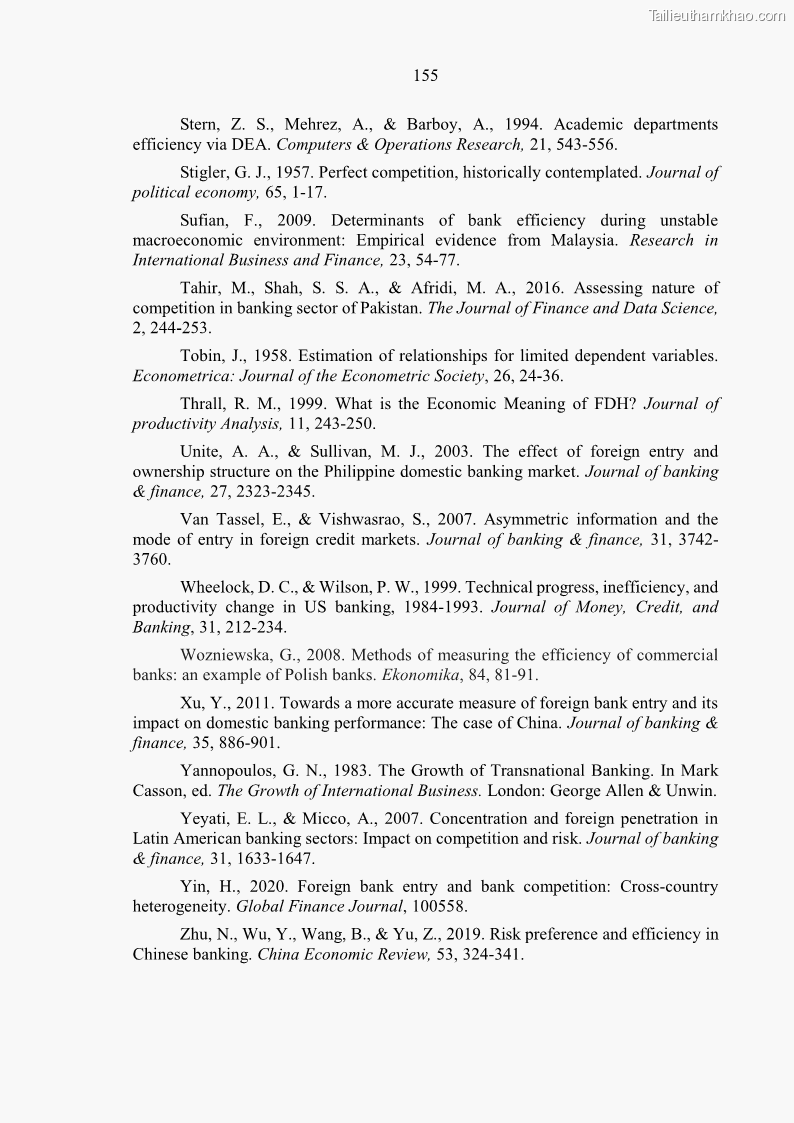 Luận án tiến sĩ kinh tế Ảnh hưởng của thâm nhập ngân hàng nước ngoài đến cạnh tranh và hiệu quả của các NHTM Việt Nam - 15 Trang 171