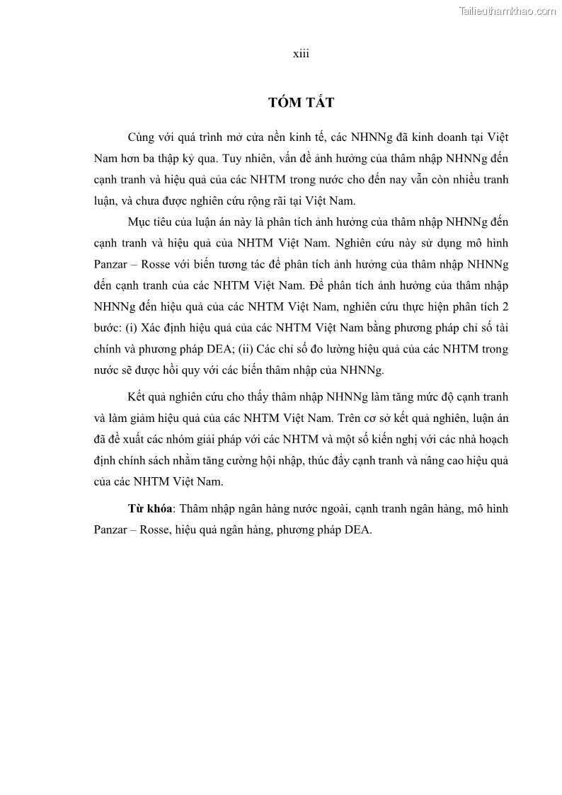 Luận án tiến sĩ kinh tế Ảnh hưởng của thâm nhập ngân hàng nước ngoài đến cạnh tranh và hiệu quả của các NHTM Việt Nam - 2 Trang 15