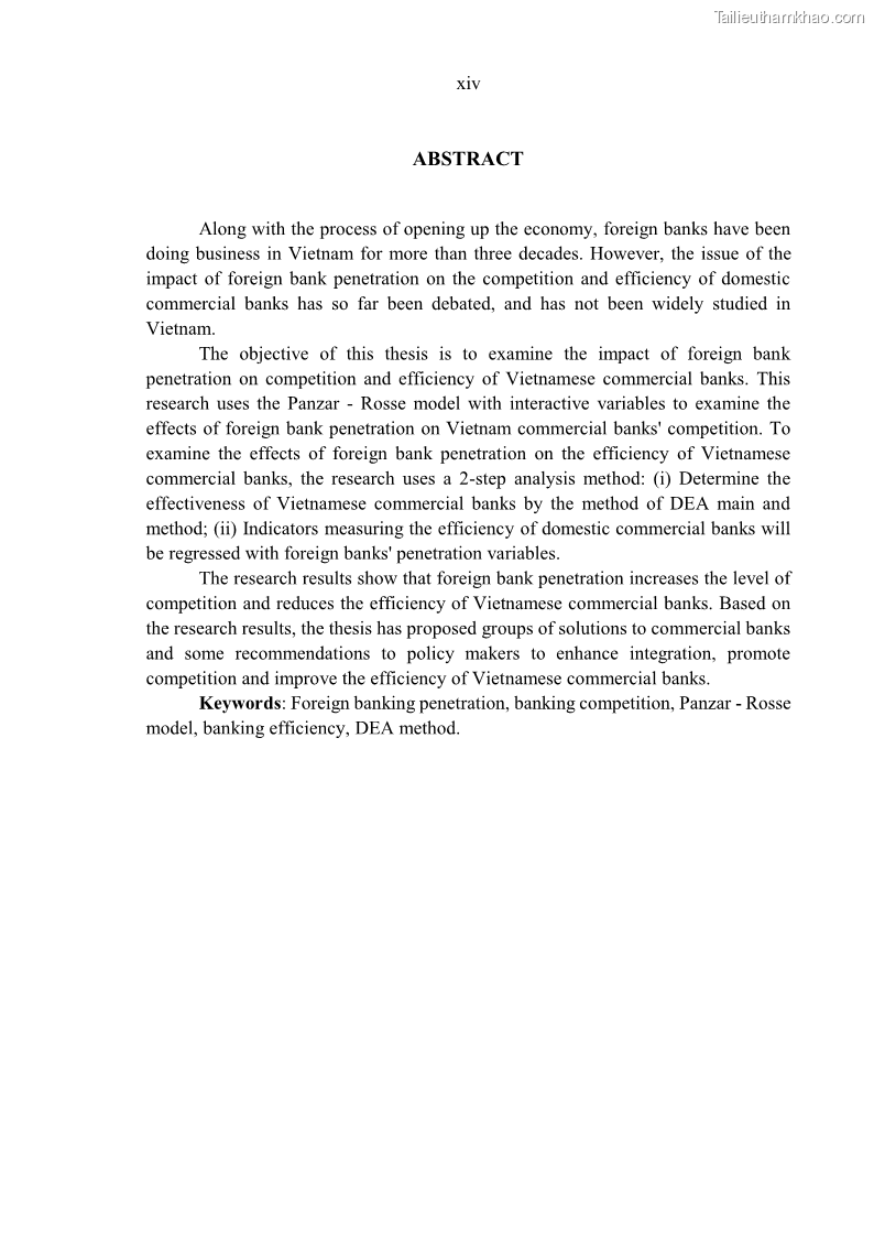 Luận án tiến sĩ kinh tế Ảnh hưởng của thâm nhập ngân hàng nước ngoài đến cạnh tranh và hiệu quả của các NHTM Việt Nam - 2 Trang 16