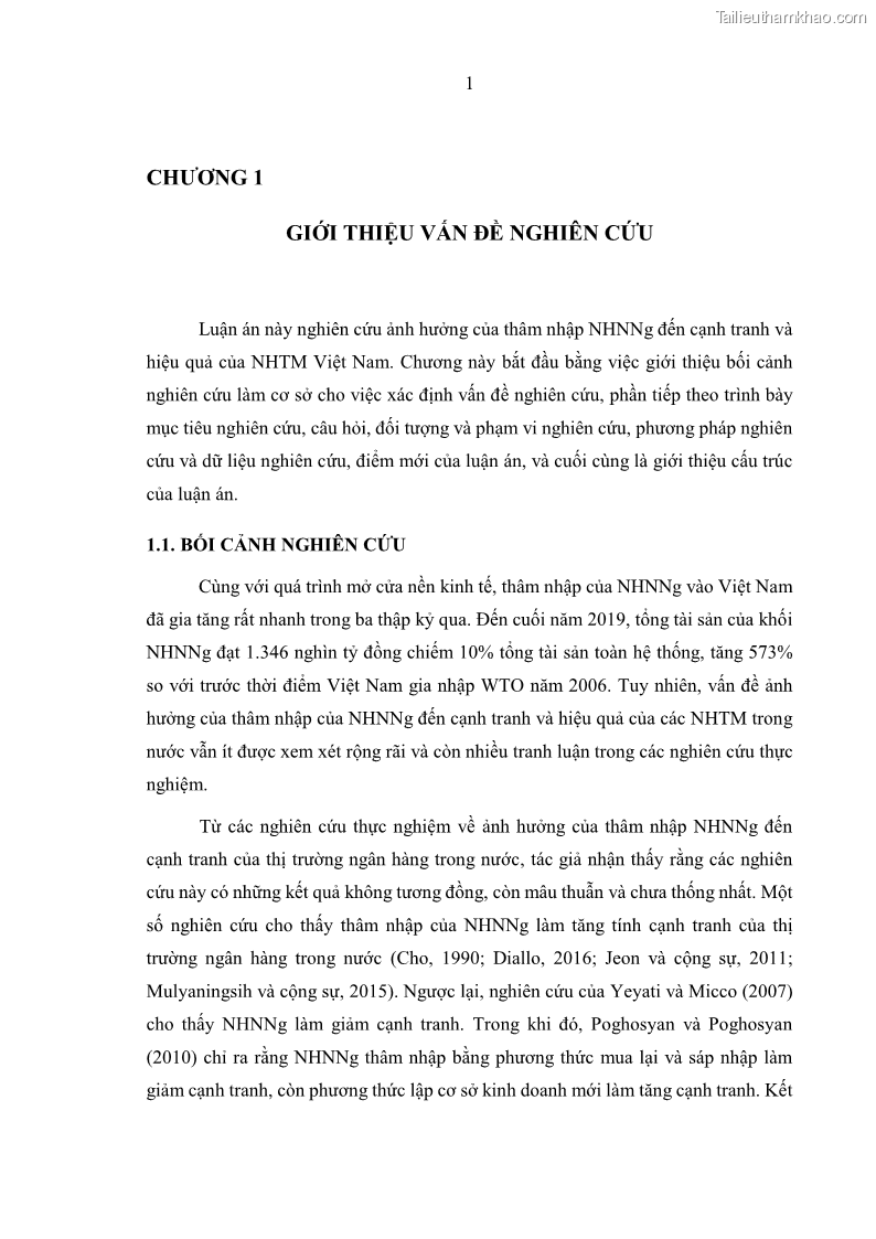 Luận án tiến sĩ kinh tế Ảnh hưởng của thâm nhập ngân hàng nước ngoài đến cạnh tranh và hiệu quả của các NHTM Việt Nam - 2 Trang 17